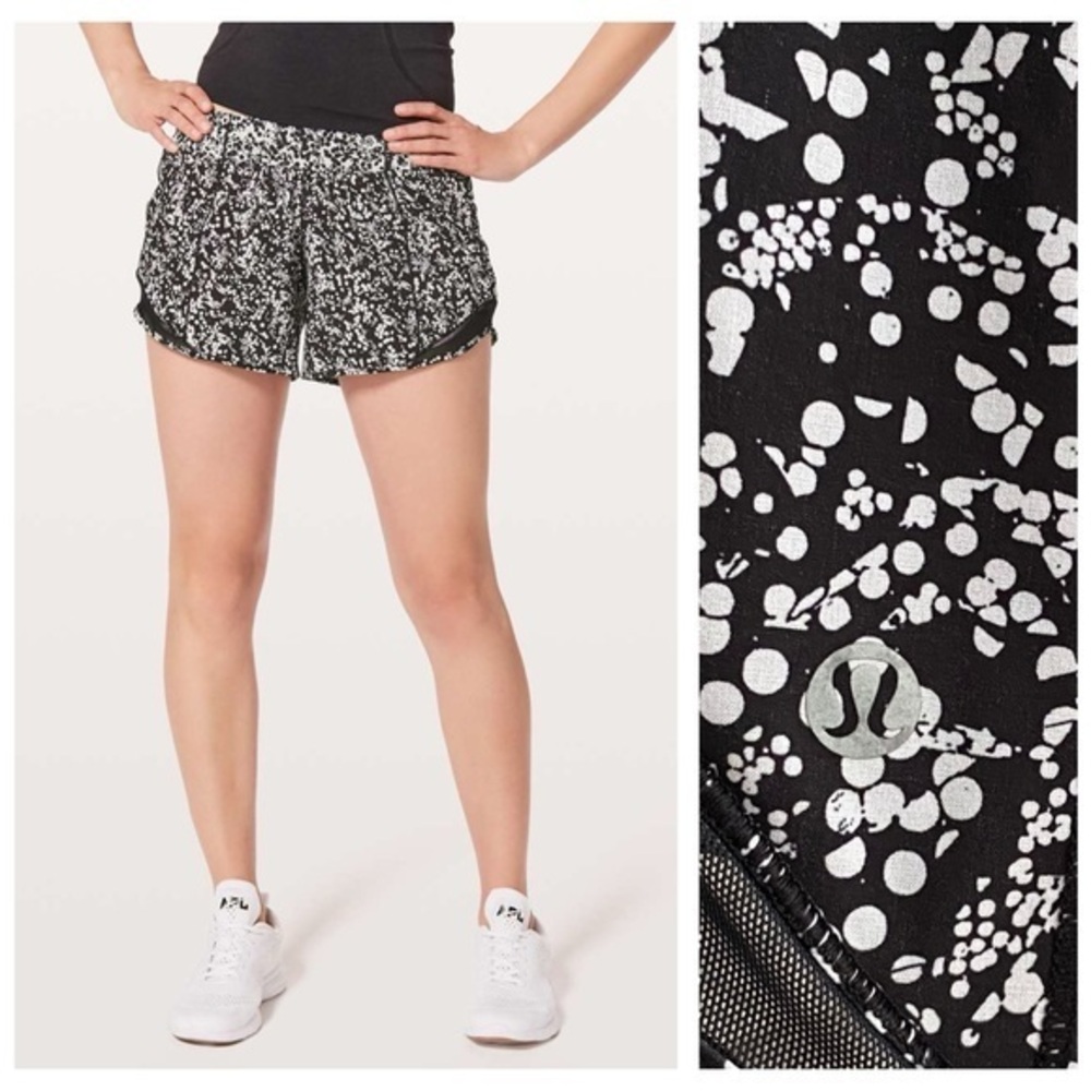 Lululemon Black White Hotty Hot Short Long 4" Size 4